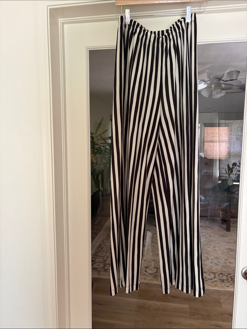 Striped Black & White Wide-Leg Pants - Picture 2 of 5